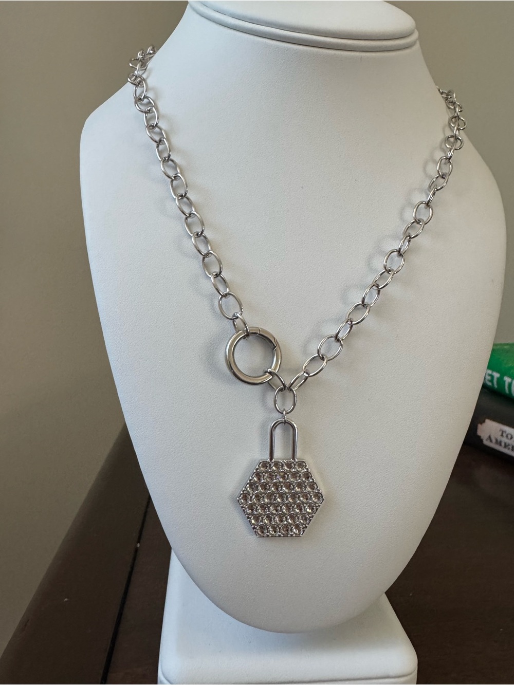 Touchstone Crystal Silver Lock Pendant Necklace Swarovski Crystals